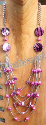 Necklace, Made From Wooden, Beads, Shell And Metal