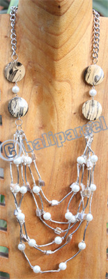 Necklace, Made From Wooden, Beads, Shell And Metal