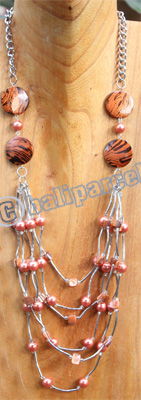 Necklace, Made From Wooden, Beads, Shell And Metal