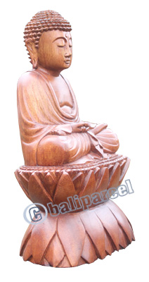 Wooden Buddha Statue, Hand Carved From Suar Wood
