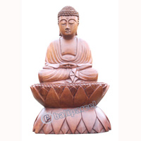Wooden Buddha Statue, Hand Carved From Suar Wood
