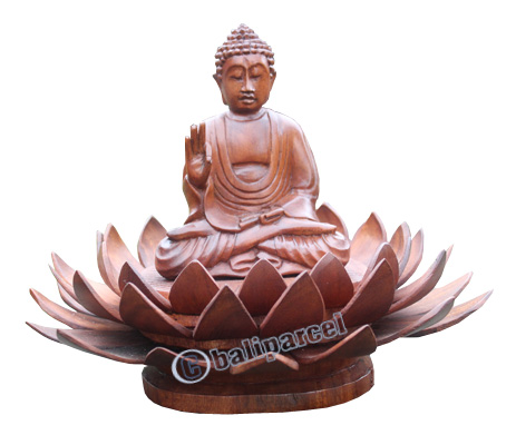 Wooden Buddha Statue, Hand Carved From Suar Wood