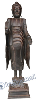 Wooden Buddha Standing Antique, Handmade From Albesia Wood