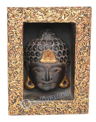 Buddha With Frame, Handmade From Albesia Wood