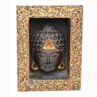 Buddha With Frame, Handmade From Albesia Wood
