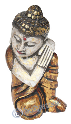 Wooden Buddha  With Gold Painted, Handmade From Albesia Wood
