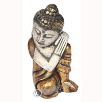 Wooden Buddha  With Gold Painted, Handmade From Albesia Wood