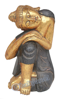 Wooden Buddha  With Gold Painted, Handmade From Albesia Wood