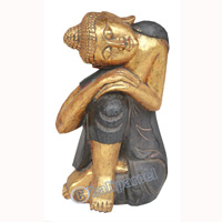 Wooden Buddha  With Gold Painted, Handmade From Albesia Wood