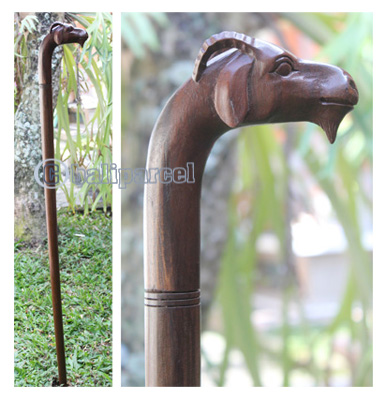 Goat Head Walking Stick, Hand Carved From Sono Wood