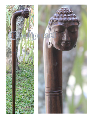 Buddha Head Walking Stick, Hand Carved From Sono Wood