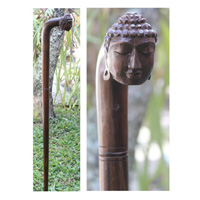Buddha Head Walking Stick, Hand Carved From Sono Wood