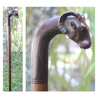 Goat Head Walking Stick, Hand Carved From Sono Wood