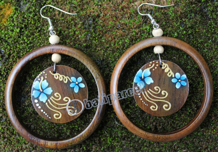 Wooden Earring, Made From Sono Wood With Painting