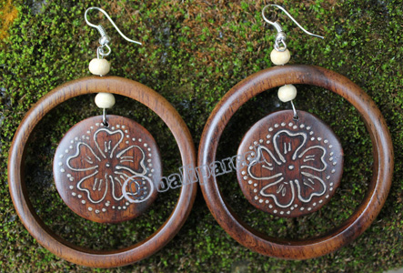 Wooden Earring, Made From Sono Wood With Painting