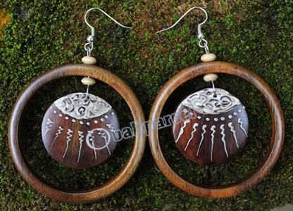 Wooden Earring, Made From Sono Wood With Painting