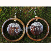 Wooden Earring, Made From Sono Wood With Painting
