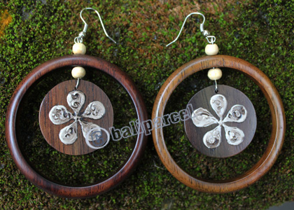 Wooden Earring, Made From Sono Wood With Painting