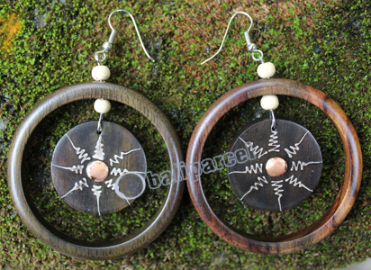 Wooden Earring, Made From Sono Wood With Painting