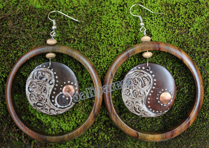 Wooden Earring, Made From Sono Wood With Painting