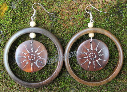 Wooden Earring, Made From Sono Wood With Painting