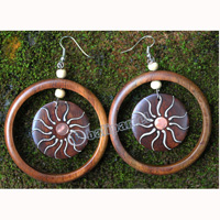 Wooden Earring, Made From Sono Wood With Painting