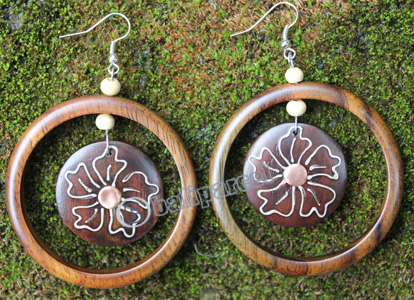 Wooden Earring, Made From Sono Wood With Painting