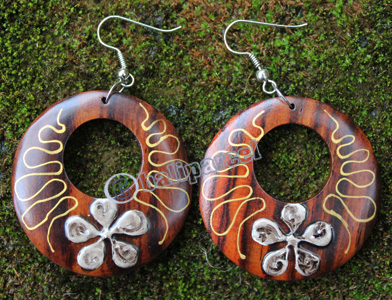 Wooden Earring, Made From Sono Wood With Painting