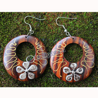 Wooden Earring, Made From Sono Wood With Painting