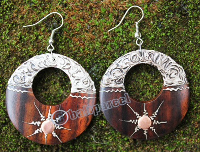 Wooden Earring, Made From Sono Wood With Painting