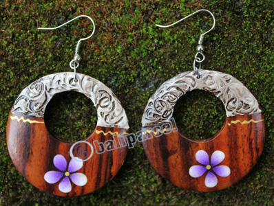 Wooden Earring, Made From Sono Wood With Painting