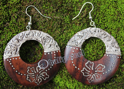 Wooden Earring, Made From Sono Wood With Painting