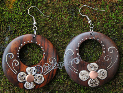 Wooden Earring, Made From Sono Wood With Painting