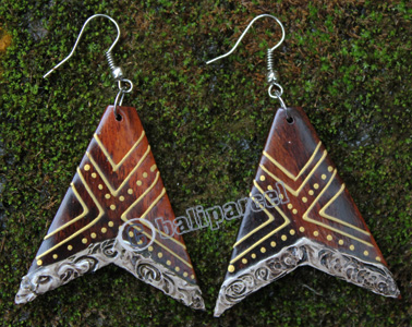 Wooden Earring, Made From Sono Wood With Painting