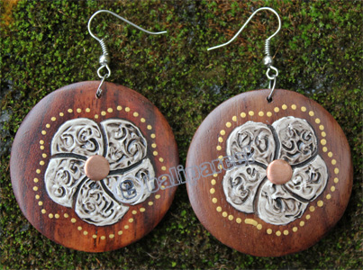 Wooden Earring, Made From Sono Wood With Painting