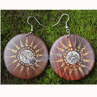 Wooden Earring, Made From Sono Wood With Painting