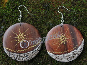 Wooden Earring, Made From Sono Wood With Painting