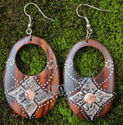 Wooden Earring, Made From Sono Wood With Painting