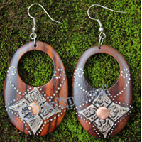 Wooden Earring, Made From Sono Wood With Painting