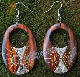 Wooden Earring, Made From Sono Wood With Painting