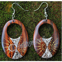 Wooden Earring, Made From Sono Wood With Painting