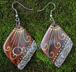 Wooden Earring, Made From Sono Wood With Painting