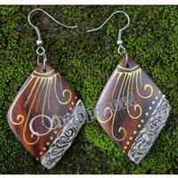 Wooden Earring, Made From Sono Wood With Painting