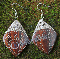 Wooden Earring, Made From Sono Wood With Painting