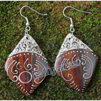 Wooden Earring, Made From Sono Wood With Painting