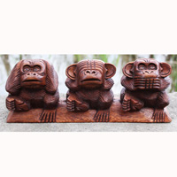 Wooden Lined Monkey, Hand Carved From Suar Wood