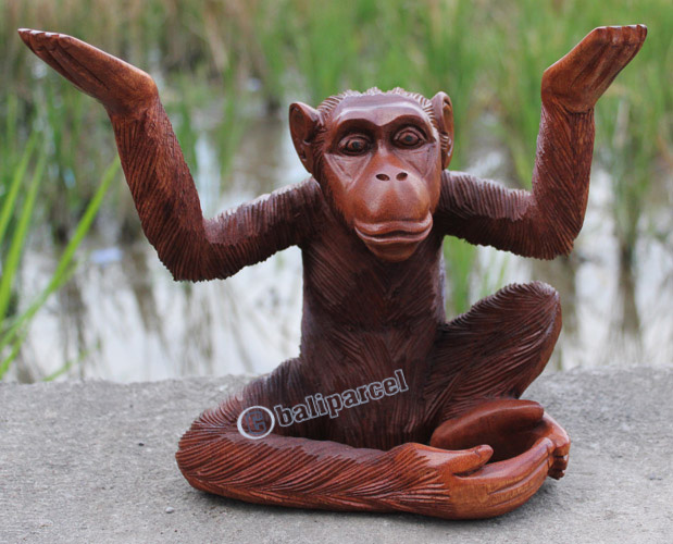Wooden Monkey, Hand Carved From Suar Wood