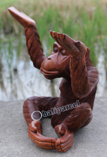 Wooden Monkey, Hand Carved From Suar Wood
