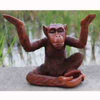 Wooden Monkey, Hand Carved From Suar Wood