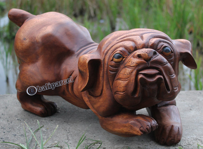 Wooden Buldog, Hand Carved From Suar Wood